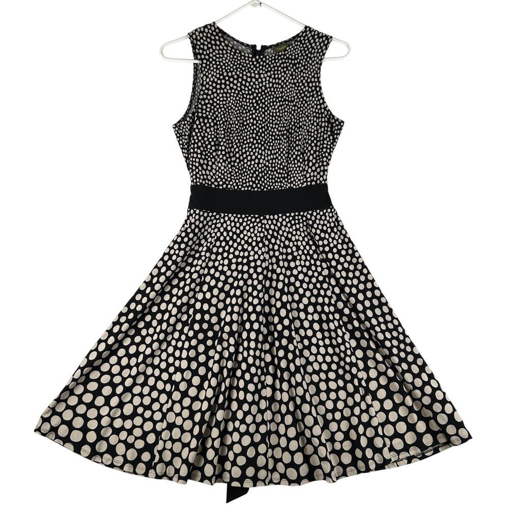 Taylor Dress Womens 2 Black Polka Dot Fit Flare Belted Bow Knee Length Party Y2K